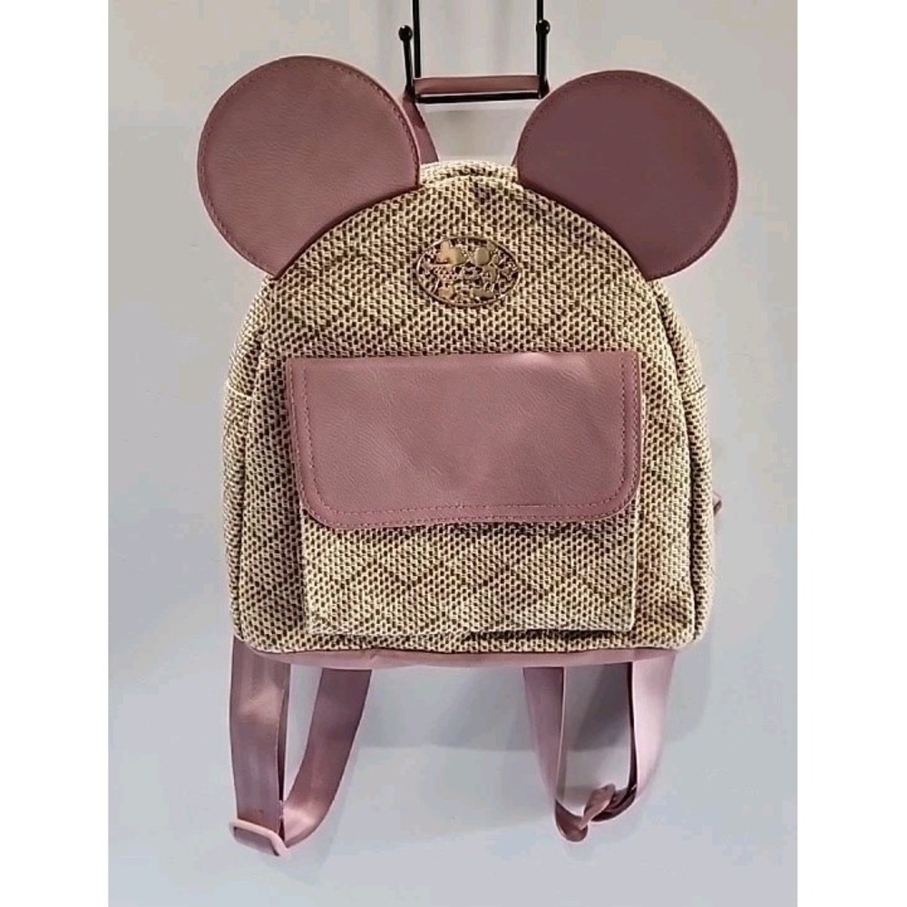 Bioworld Disney Mickey Minnie Mouse Mini Backpack Straw Woven Pink Ears RN115665